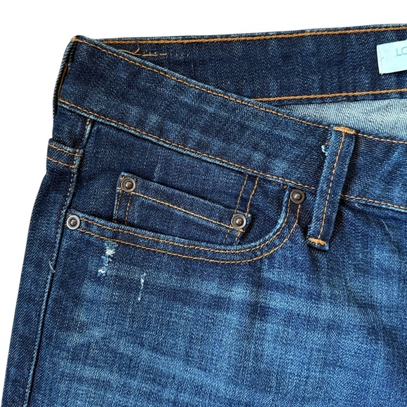 Levi’s 545 Low Boot Cut Jean Dark Blue Distressed Feathering Flap Pocket 10M/32L - Picture 5 of 16